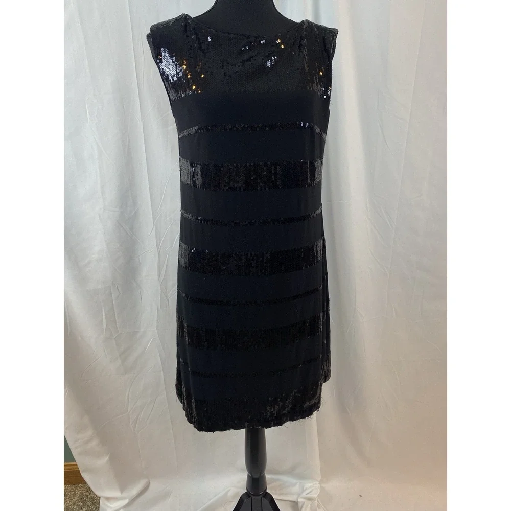 White House Black Market‎ Women's Size Small Black Sequin Striped  Sheath Dress